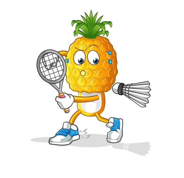 Caricature de tête d'ananas jouant au vecteur de personnage d'illustration de badminton