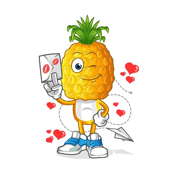 Caricature De Tête D'ananas Tenir Vecteur De Caractère D'illustration De Lettre D'amour