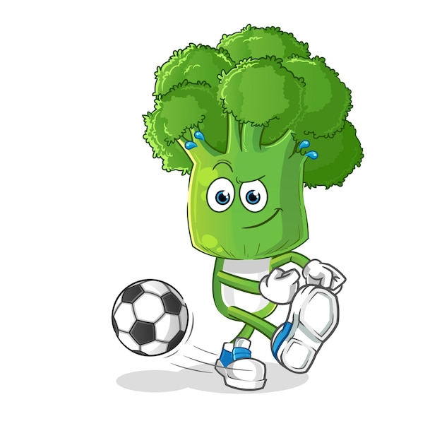 Caricature De Tête De Brocoli Donnant Un Coup De Pied Au Vecteur De Mascotte De Dessin Animé De Balle