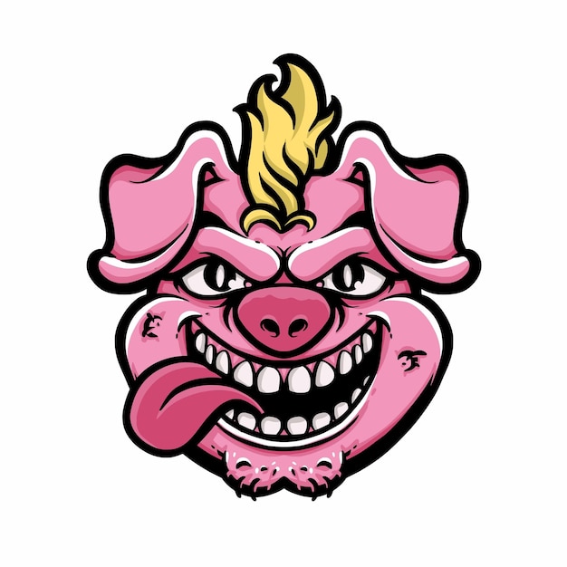 Caricature de tête de cochon avec une coiffure en pointe
