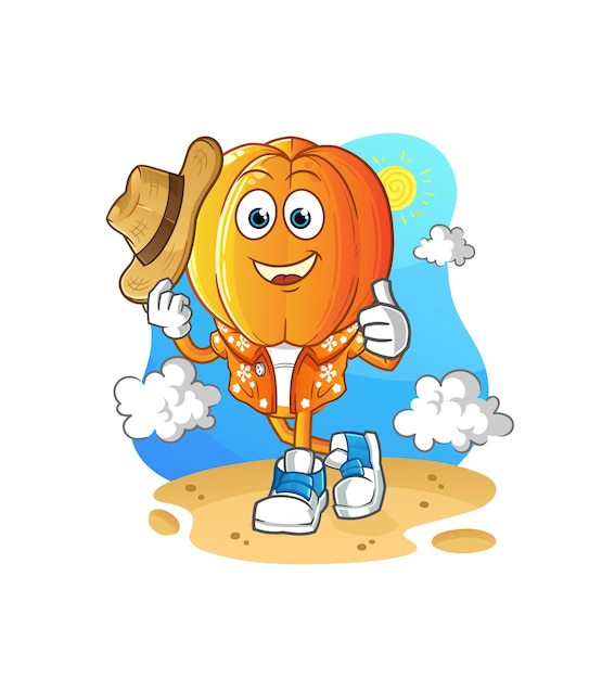 Caricature de tête de fruit étoilé aller en vecteur de mascotte de dessin animé de vacances