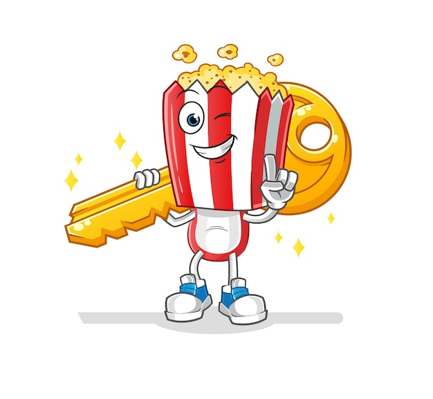 Caricature De Tête De Pop-corn Porte Le Vecteur De Dessin Animé De Mascotte Clé