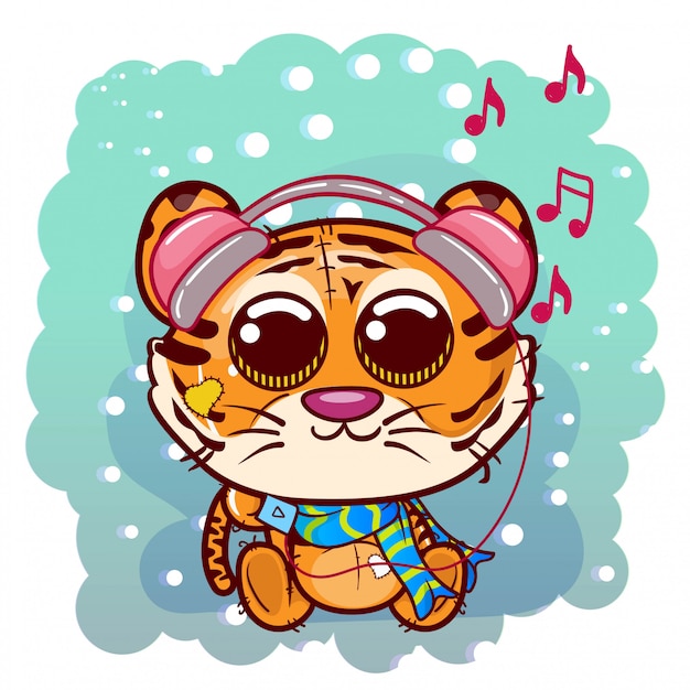 Caricature De Tigre Mignon Avec Un Casque