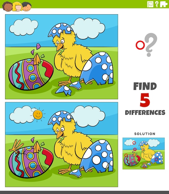 Caricature De Trouver Les Différences Entre Les Images Jeu éducatif Pour Les Enfants Avec Des Poussins De Pâques à Couver D'oeufs