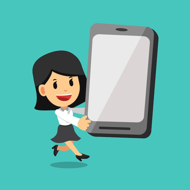 Caricature de vecteur de femme d&#39;affaires et grand smartphone