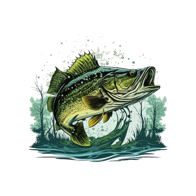 Caricature De Vecteur De Gros Poissons Bass Pour T-shirt Conception De T-shirt Gros Poissons Bass