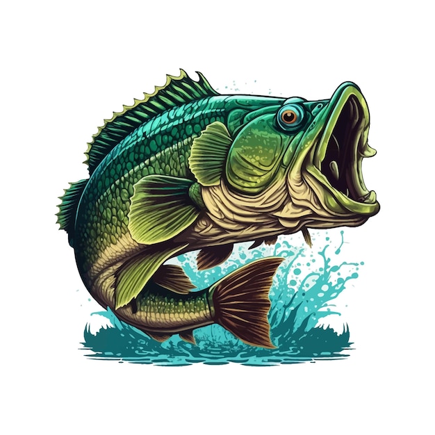 Caricature De Vecteur De Gros Poissons Bass Pour T-shirt Conception De T-shirt Gros Poissons Bass