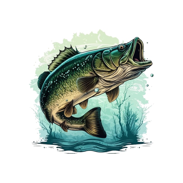 Caricature De Vecteur De Gros Poissons Bass Pour T-shirt Conception De T-shirt Gros Poissons Bass