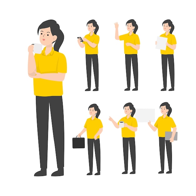 Caricature de vendeuse présentant le concept