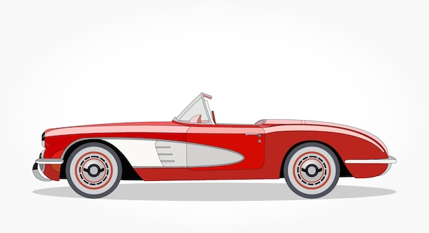 Vecteur caricature de voiture de berline convertible classique rouge avec effet de côté et d'ombre détaillé