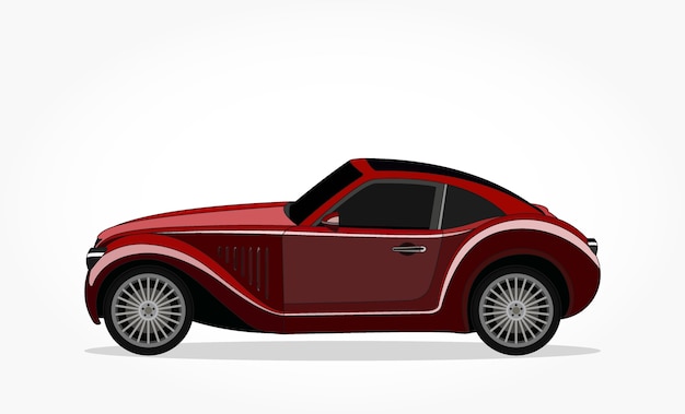 Vecteur caricature de voiture classique rouge avec effet de côté et ombre détaillée