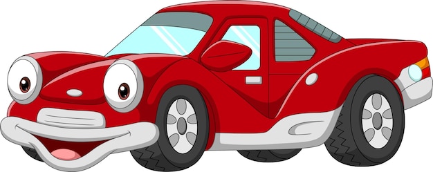 Vecteur caricature de voiture rouge souriante sur fond blanc