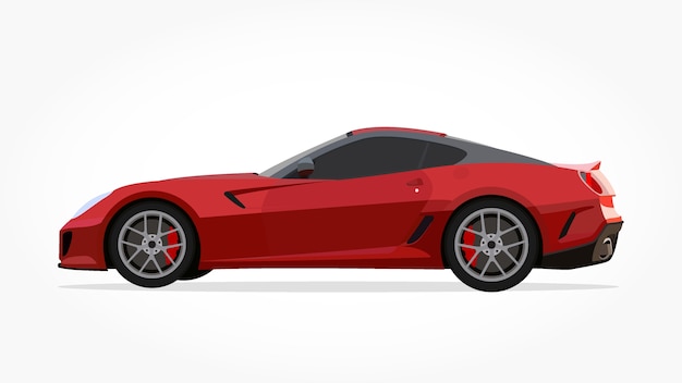 caricature de voiture de sport rouge avec effet de côté et ombre détaillée
