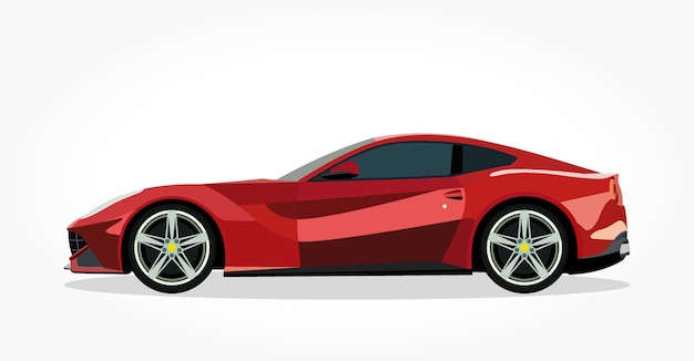 caricature de voiture de sport rouge avec effet de côté et ombre détaillée