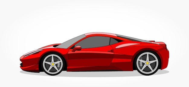 caricature de voiture de sport rouge avec effet de côté et ombre détaillée