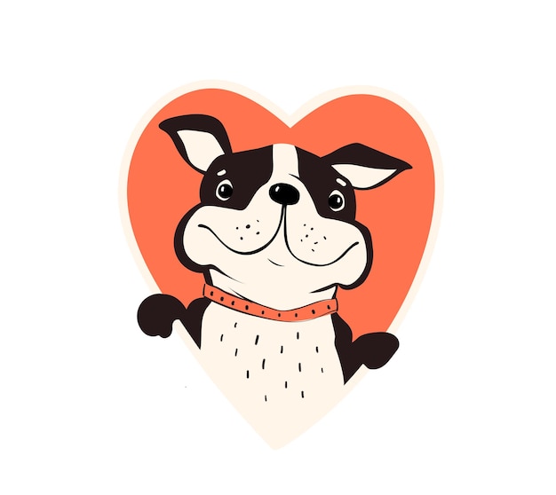 Carlin Ou Bulldog Dans Un Cadre En Forme De Coeur, Tenant Le Coeur Avec Illustration De Pattes.