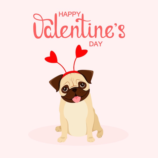 Carlin Mignon Avec Des Coeurs Une Carte De Voeux Happy Valentines Day Cartoon Design