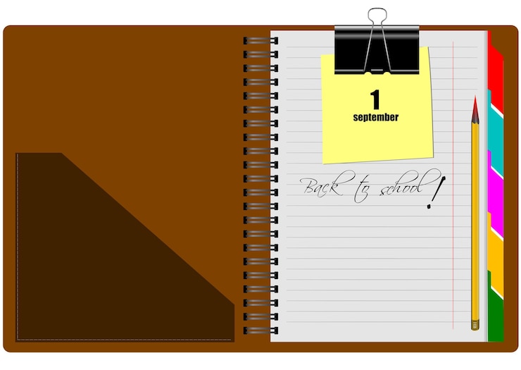 Vecteur carnet marron ouvert sur fond blanc avec jaune coupé aucun retour à l'école illustration vectoriel