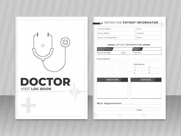 Vecteur carnet de visite du médecin intérieur kdp carnet de soins de santé et design d'intérieur de suivi médical