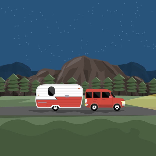 Vecteur carnet de voyage de camping-car avec rv cars