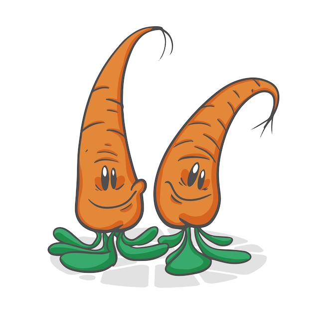 Carottes Légumes drôles Personnage de dessin animé mignon Illustration vectorielle isolée sur fond blanc