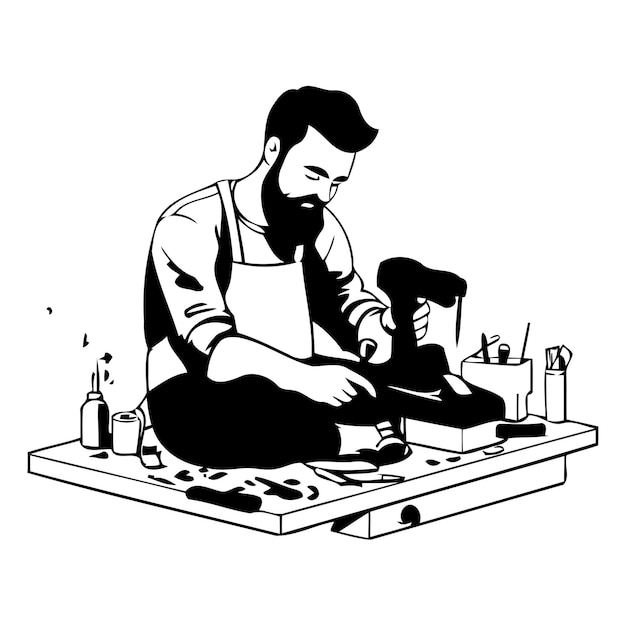 Carpenter travaillant dans son atelier Illustration vectorielle dans le style de dessin animé