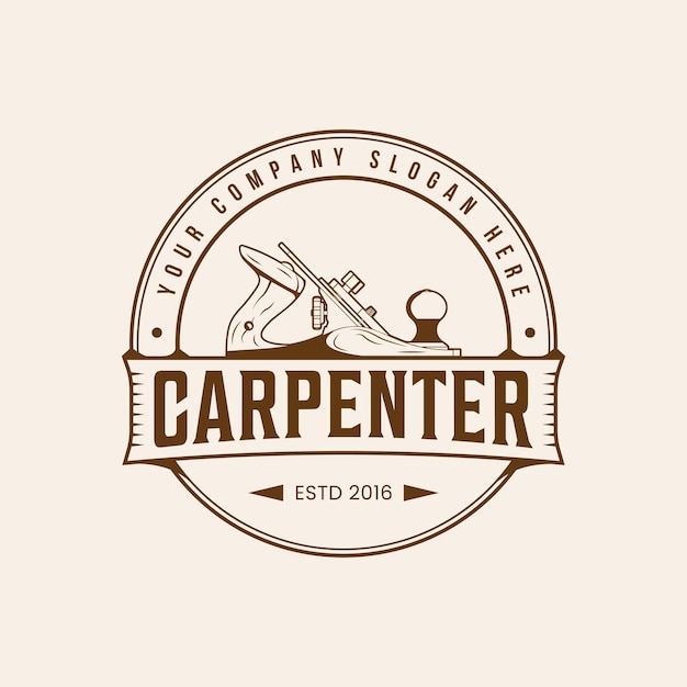 Vecteur carpenter woodwork bûcheron scierie rétro style vintage logo