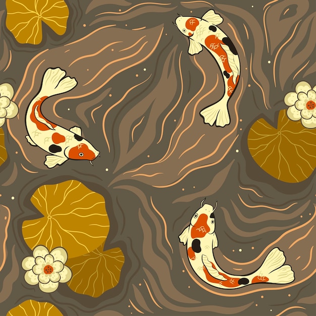 Carpes koï dans le modèle sans couture de l'étang Graphiques vectoriels