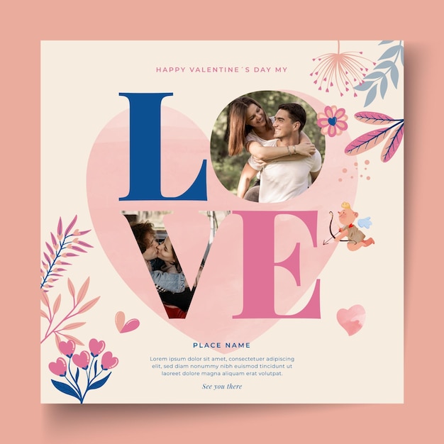 Carré de flyer de la Saint-Valentin
