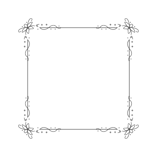 Vecteur carré de ligne simple noir abstrait avec feuille feuilles cadre fleurs doodle élément de contour vecteur