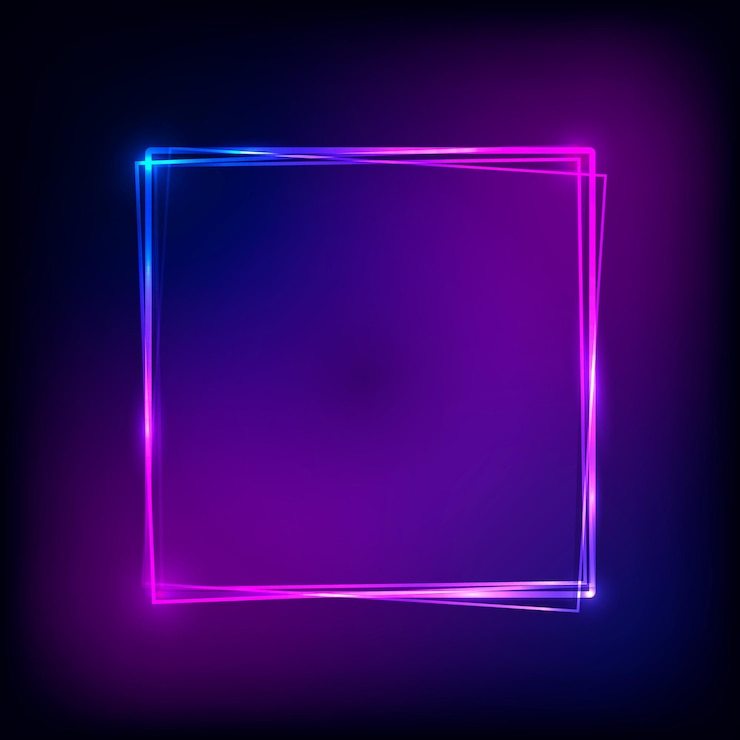 Vecteur carré néon abstrait avec des lumières, illustration vectorielle. cadre lumineux avec un espace pour votre texte.
