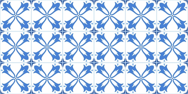 Carreau de céramique avec motif floral bleu blanc vecteur de motif sans couture