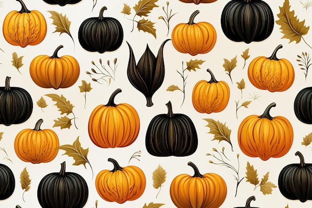 Carreau De Motif Sans Couture De Citrouilles D'inspiration Halloween Sur Fond Noir