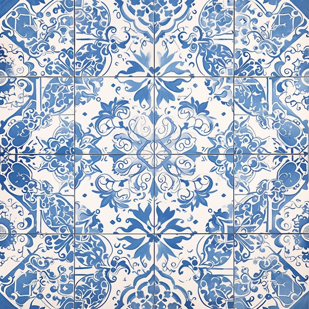 Vecteur des carreaux azulejos portugais classiques bleus et blancs