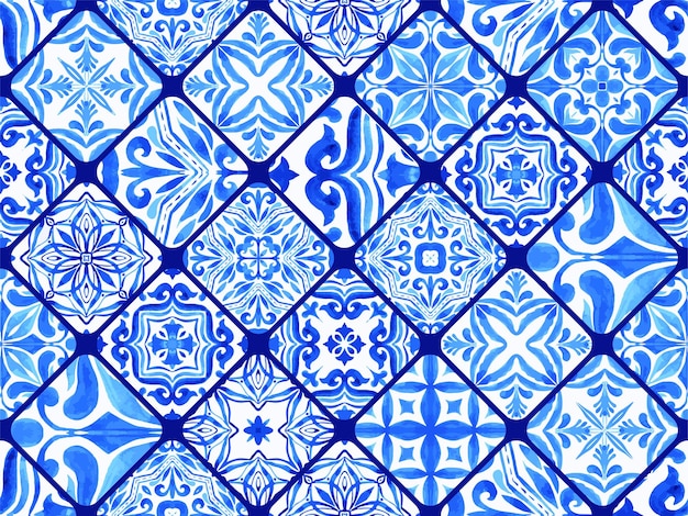 Carreaux portugais Azulejos motif aquarelle bleu Collection de carreaux de variété