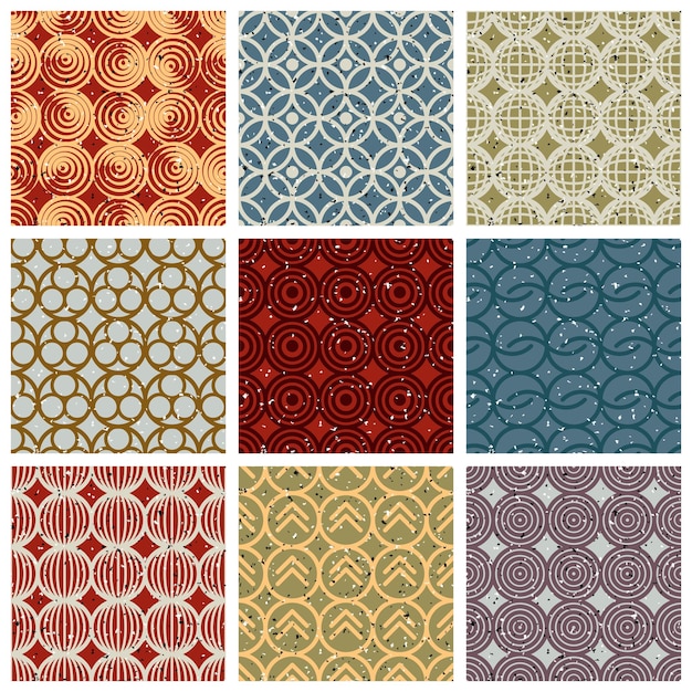 Des carreaux vintage, des motifs sans couture, une collection d'arrières-plans vectoriels.