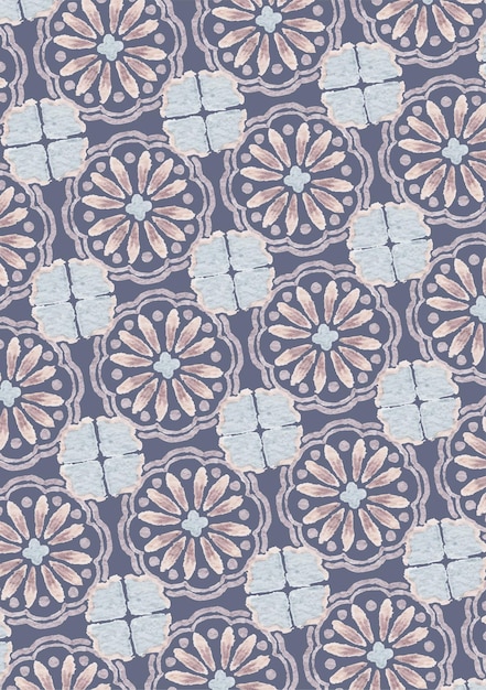 Carreaux Vintage Pastel à Fond Bleu Foncé