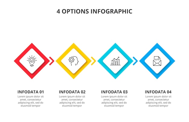 Carrés Blancs Avec Des Lignes Fines Pour Infographie. Modèle De Présentation De La Chronologie Avec 4 Options.