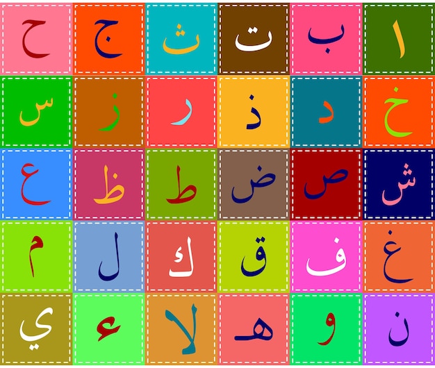 Vecteur carrés de couleur alphabet arabe pour les enfants