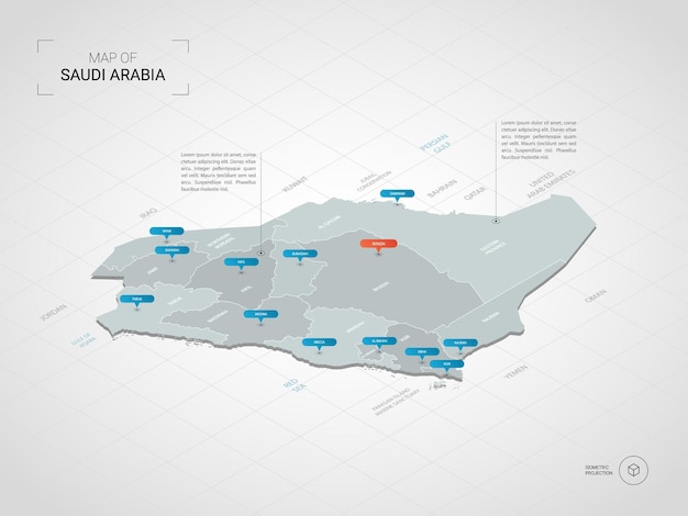 Carte 3d Isométrique De L'arabie Saoudite.