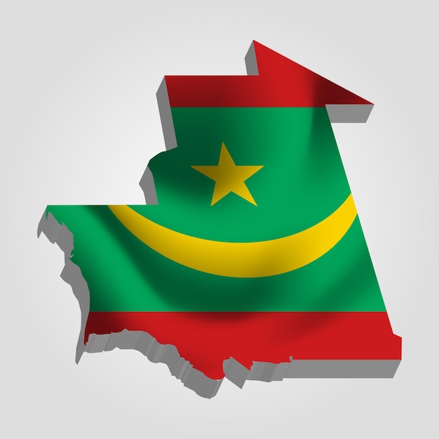 Carte 3d de la Mauritanie avec agitant le drapeau