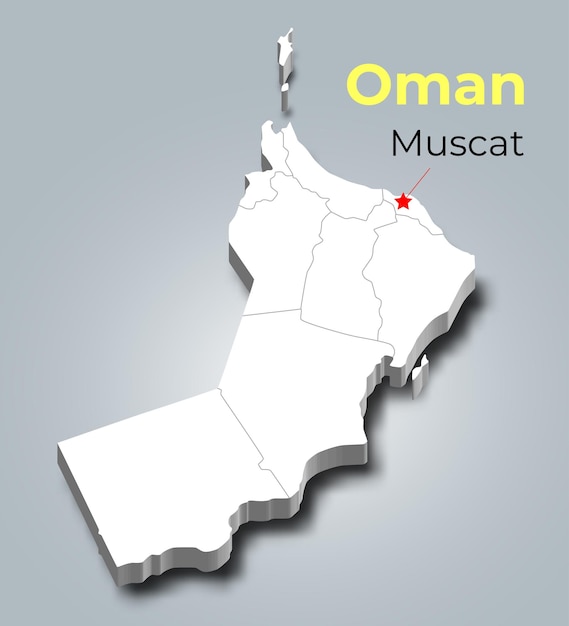 Carte 3d De L'oman Avec Les Frontières Des Régions Et De Sa Capitale