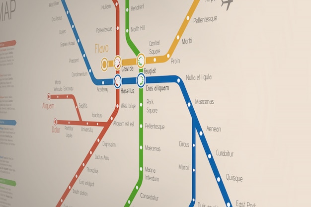 Vecteur carte abstraite réaliste des itinéraires de métro