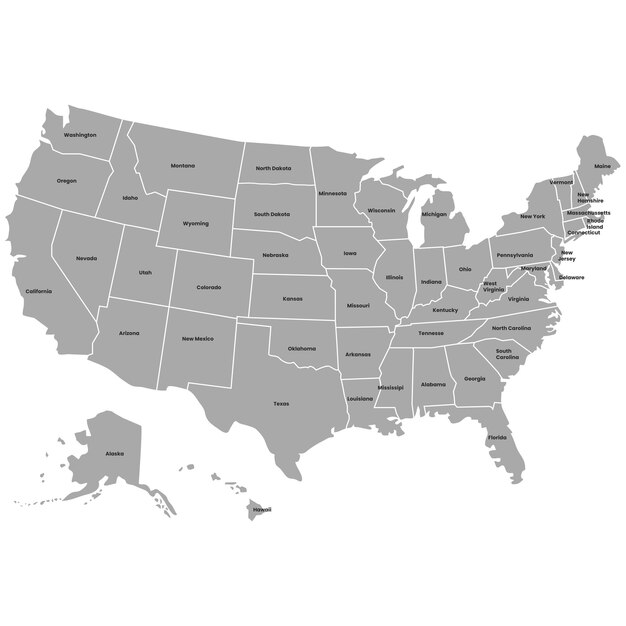 Vecteur carte d'affiche des états-unis d'amérique avec les noms des états