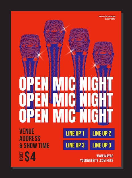 Vecteur carte d'affiche moderne de l'émission de comédie stand up microphone brillant micro ouvert nuit fond noir