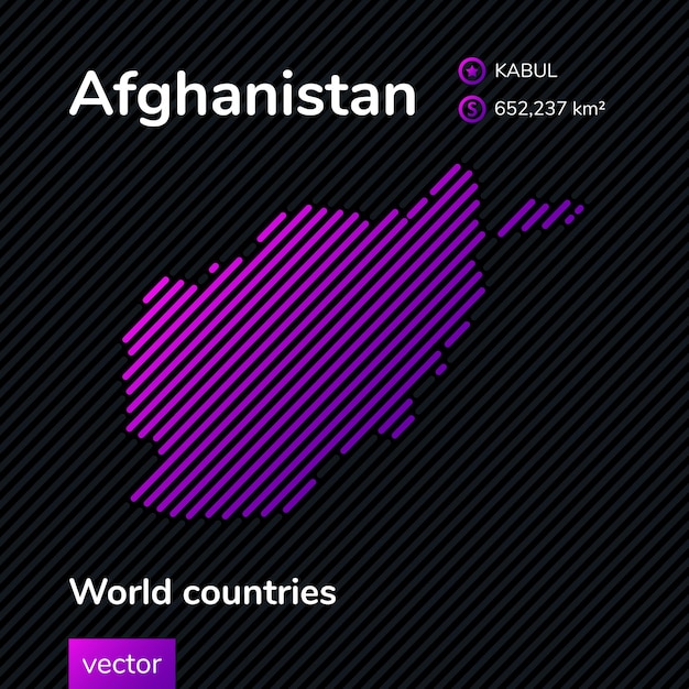 Carte De L'afghanistan. Carte Rayée Stylisée De Vecteur Dans Des Couleurs Violettes Et Noires