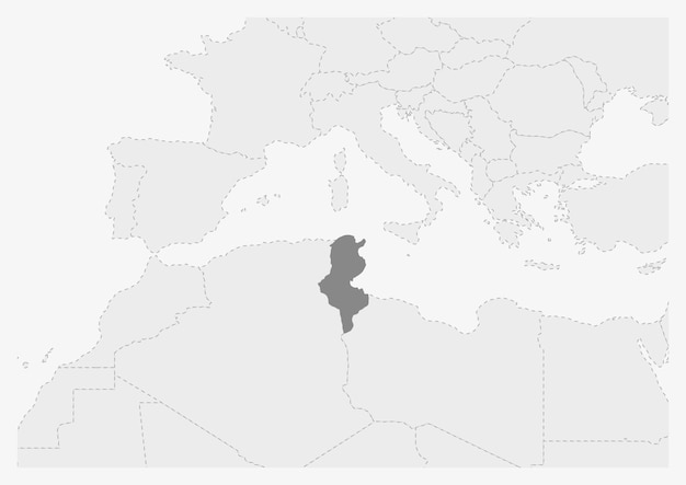 Carte de l'Afrique avec la carte de la Tunisie en surbrillance