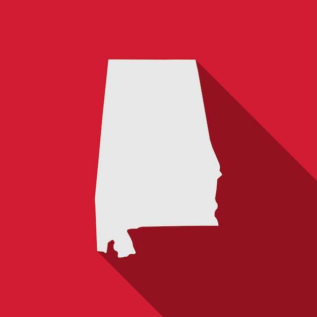 Carte De L'alabama Sur Fond Rouge Avec Ombre Portée