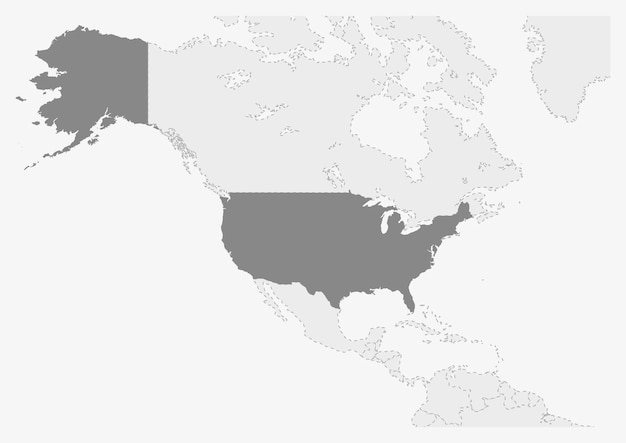 Carte de l'Amérique avec la carte des États-Unis en surbrillance