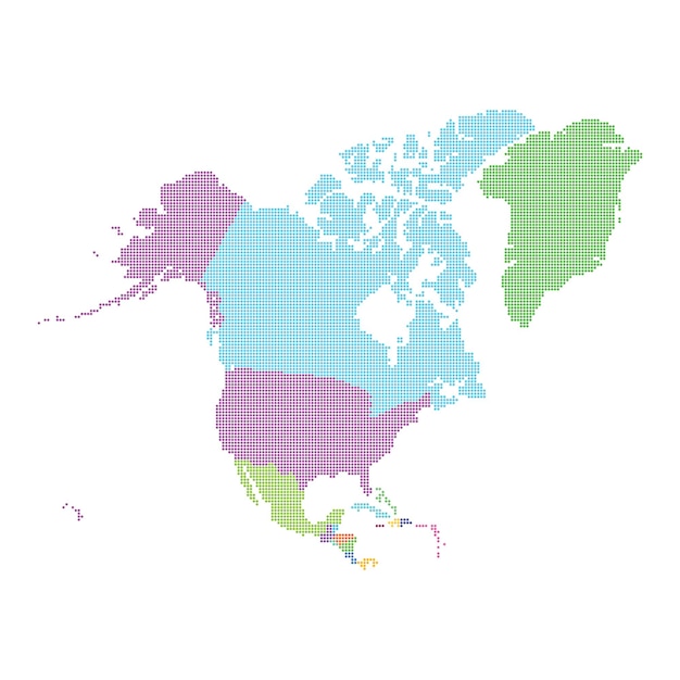 Carte de l'amérique du nord faite à partir d'un motif de points en demi-teintes